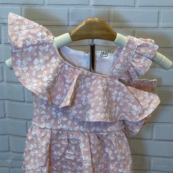 Girls Sz 80 US 12-18M Pink Floral Asymmetrical Aline Dress Easter Bridal Church - Picture 4 of 6